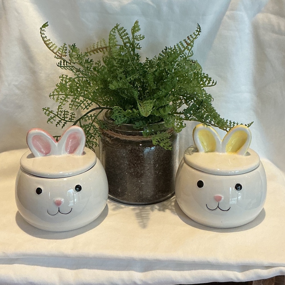 EUC - Bunny Jars with Lids. Set of 2 jars.